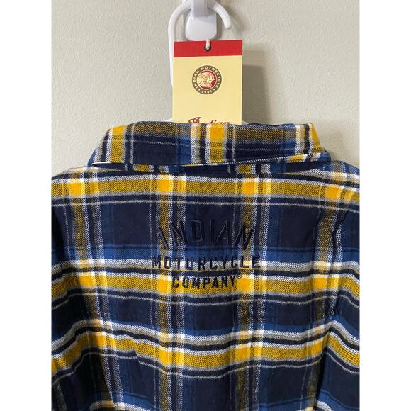 New Indian Motorcycle Men's Arkansas Flannel Plaid Shirt, Navy Size Large - Picture 4 of 4